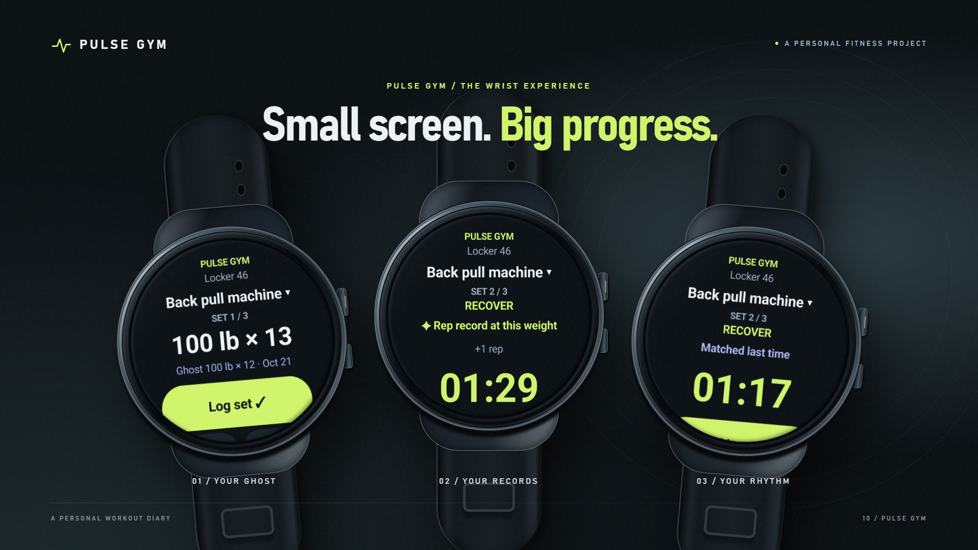 Pulse Gym Watch — Trois vues de l’expérience sur montre